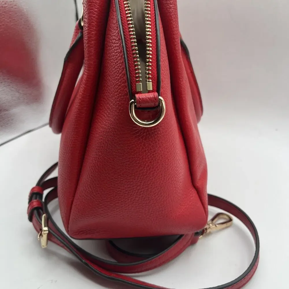 Michael Kors Bright Red Dome Satchel Adele Scarlet Crossbody Bag Pebbled Leather